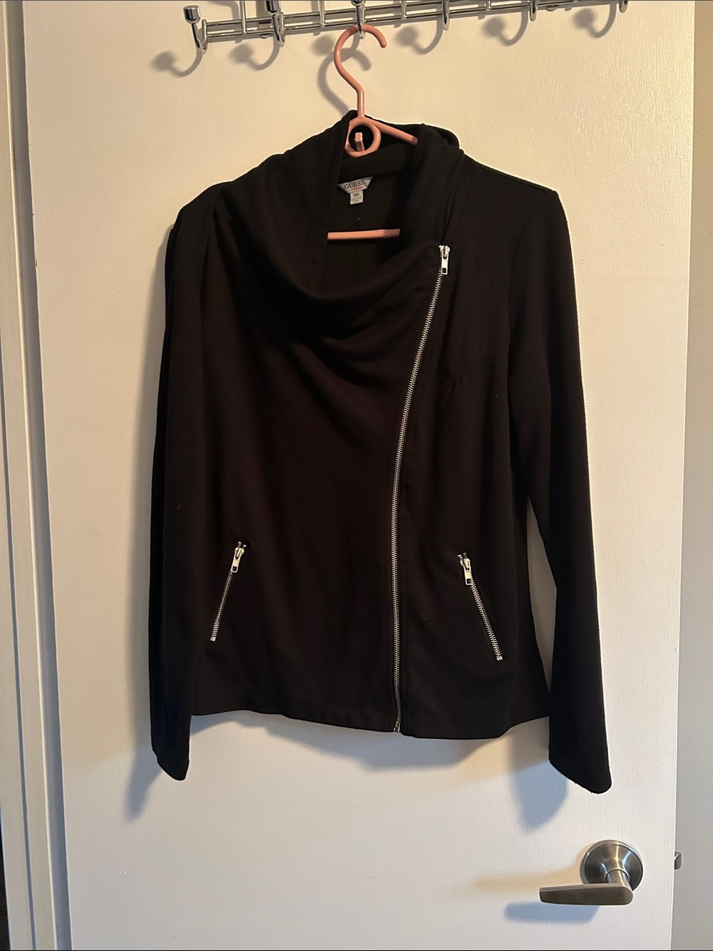 Guess Women’s Black Asymmetric Zip Jacket sweater